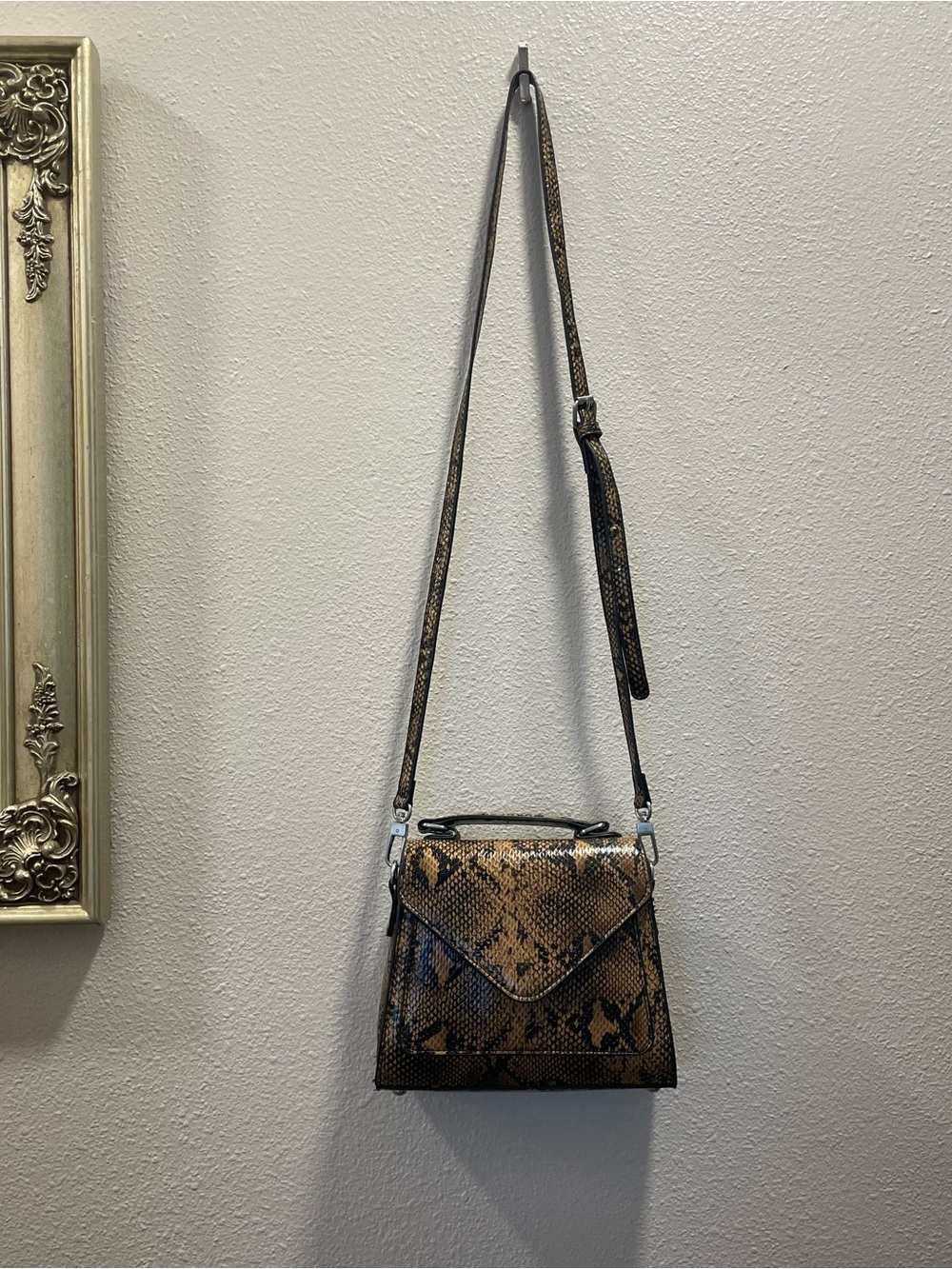 Urban Outfitters Brown Snake-Print Top Handle Crossbody Bag